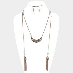 NEW Bohemian Rose Gold Metal Tassel Turquiose Long Necklace